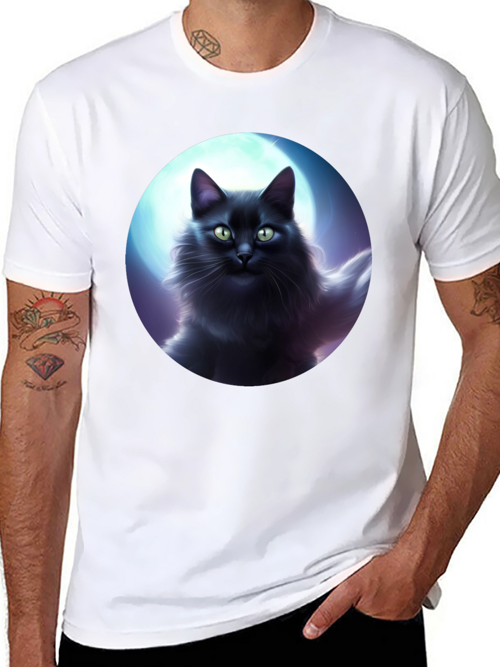 Black Cat Moon T-Shirt - Midnight Feline Tee