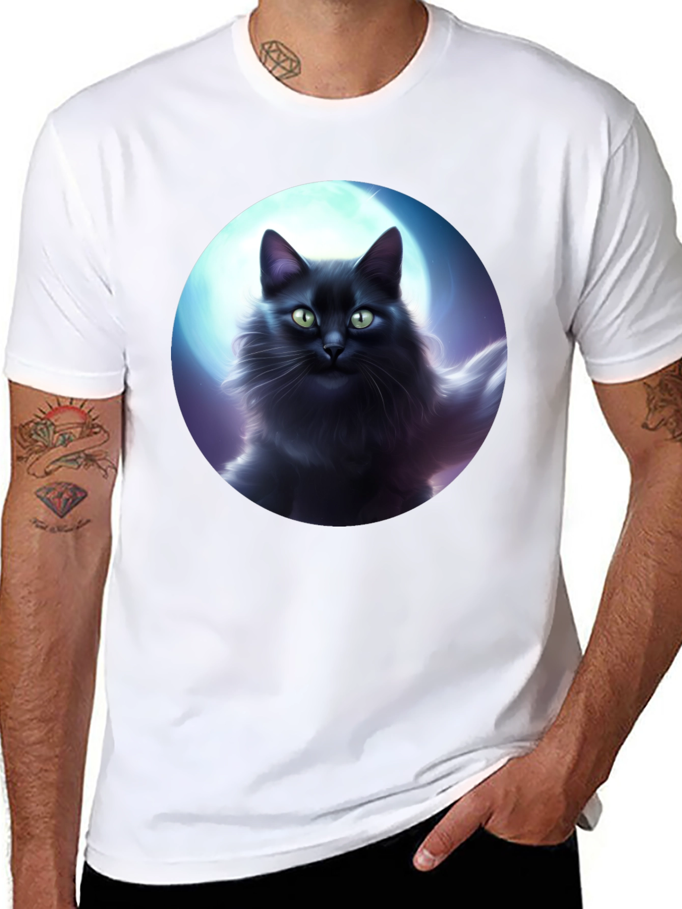 Black Cat Moon T-Shirt - Midnight Feline Tee
