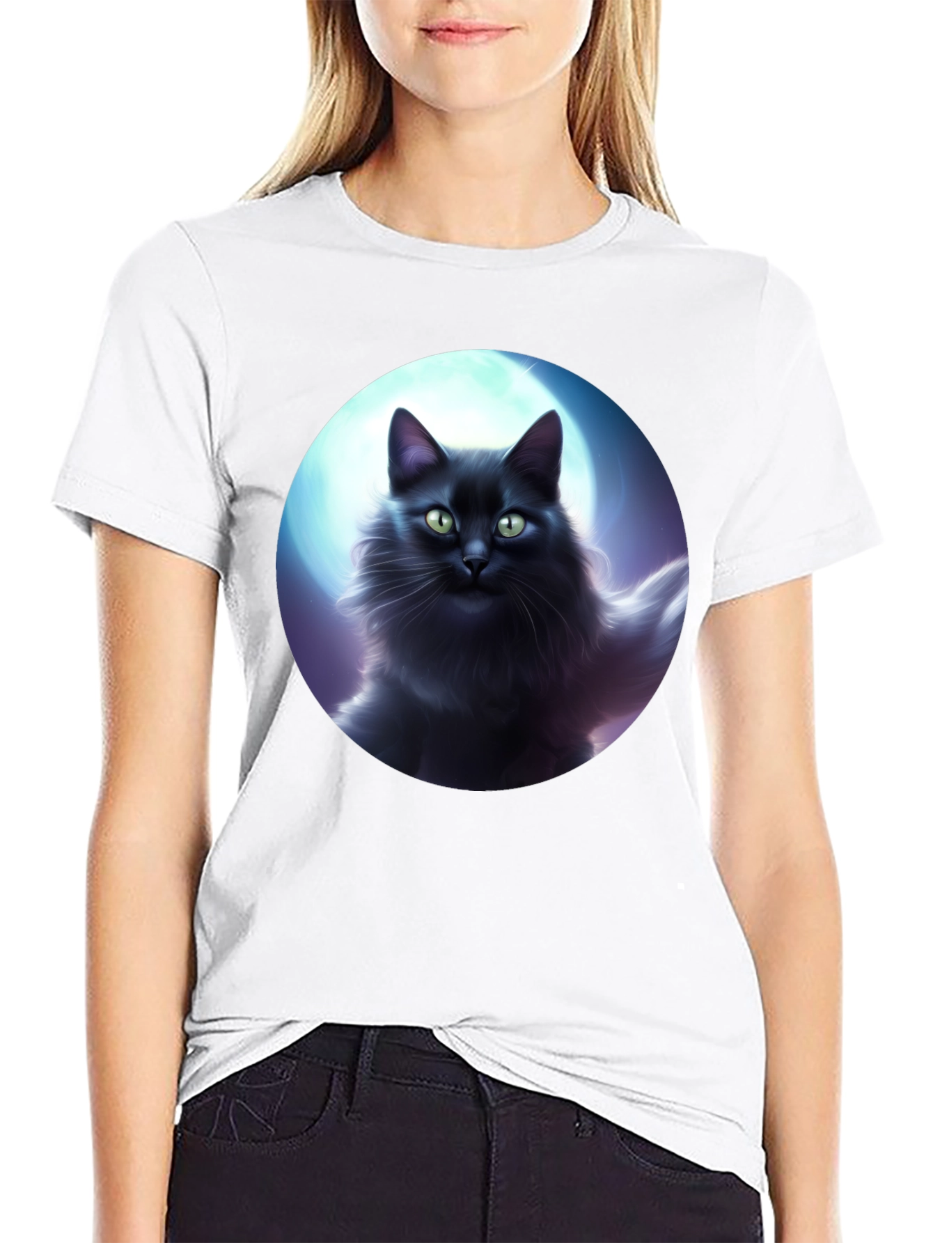 Black Cat Moon T-Shirt - Midnight Feline Tee