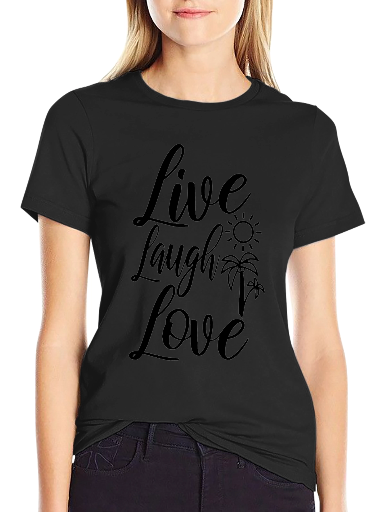 Live Laugh Love Graphic Print Black T-Shirt