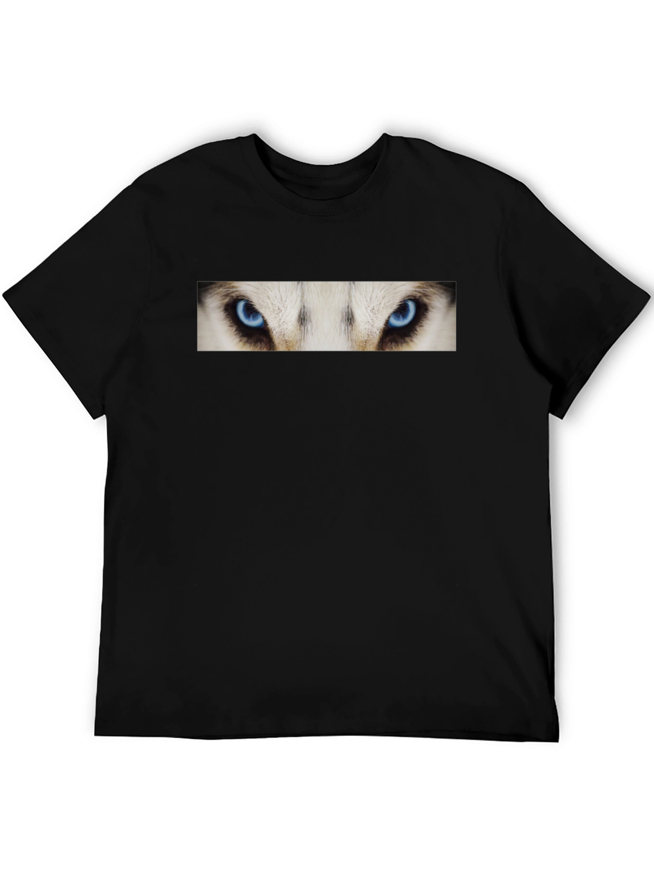 Black T-Shirt with Striking Wolf Eyes Graphic Print