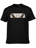 Black T-Shirt with Striking Wolf Eyes Graphic Print