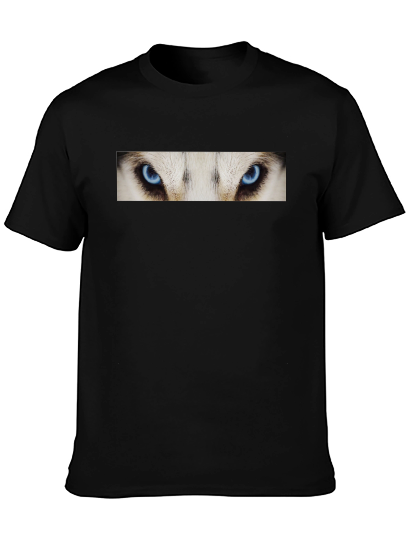 Black T-Shirt with Striking Wolf Eyes Graphic Print