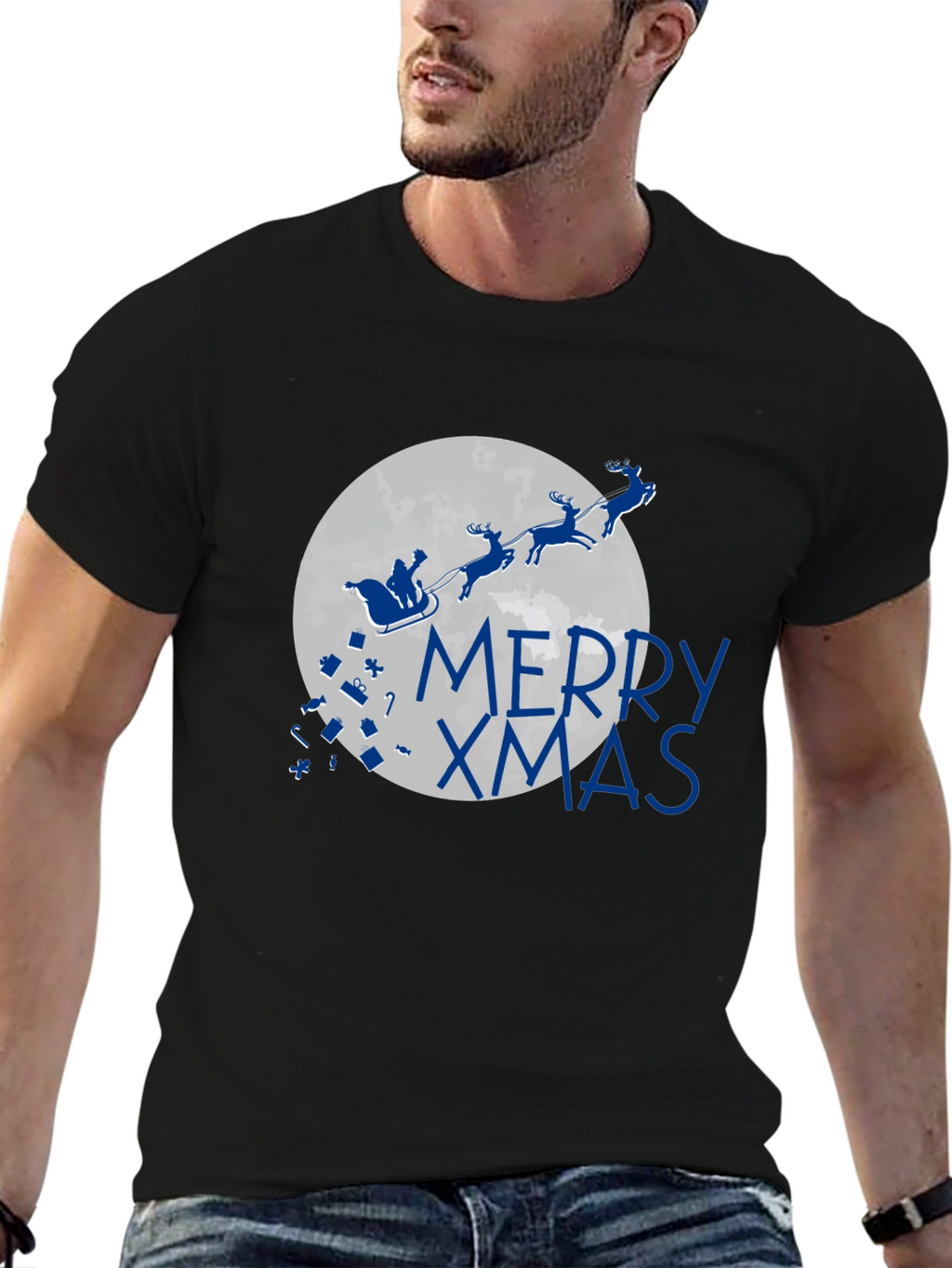 Merry Xmas T-Shirt - Santa Sleigh Christmas Holiday Tee