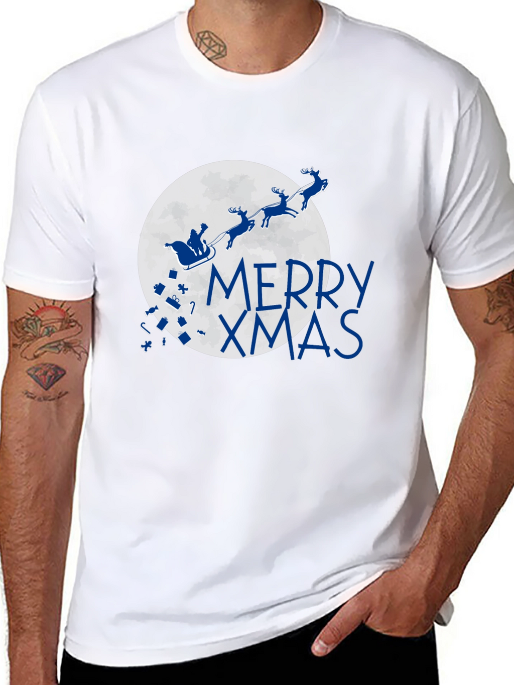 Merry Xmas T-Shirt - Santa Sleigh Christmas Holiday Tee