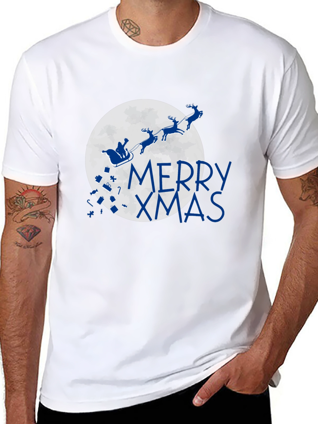 Merry Xmas T-Shirt - Santa Sleigh Christmas Holiday Tee