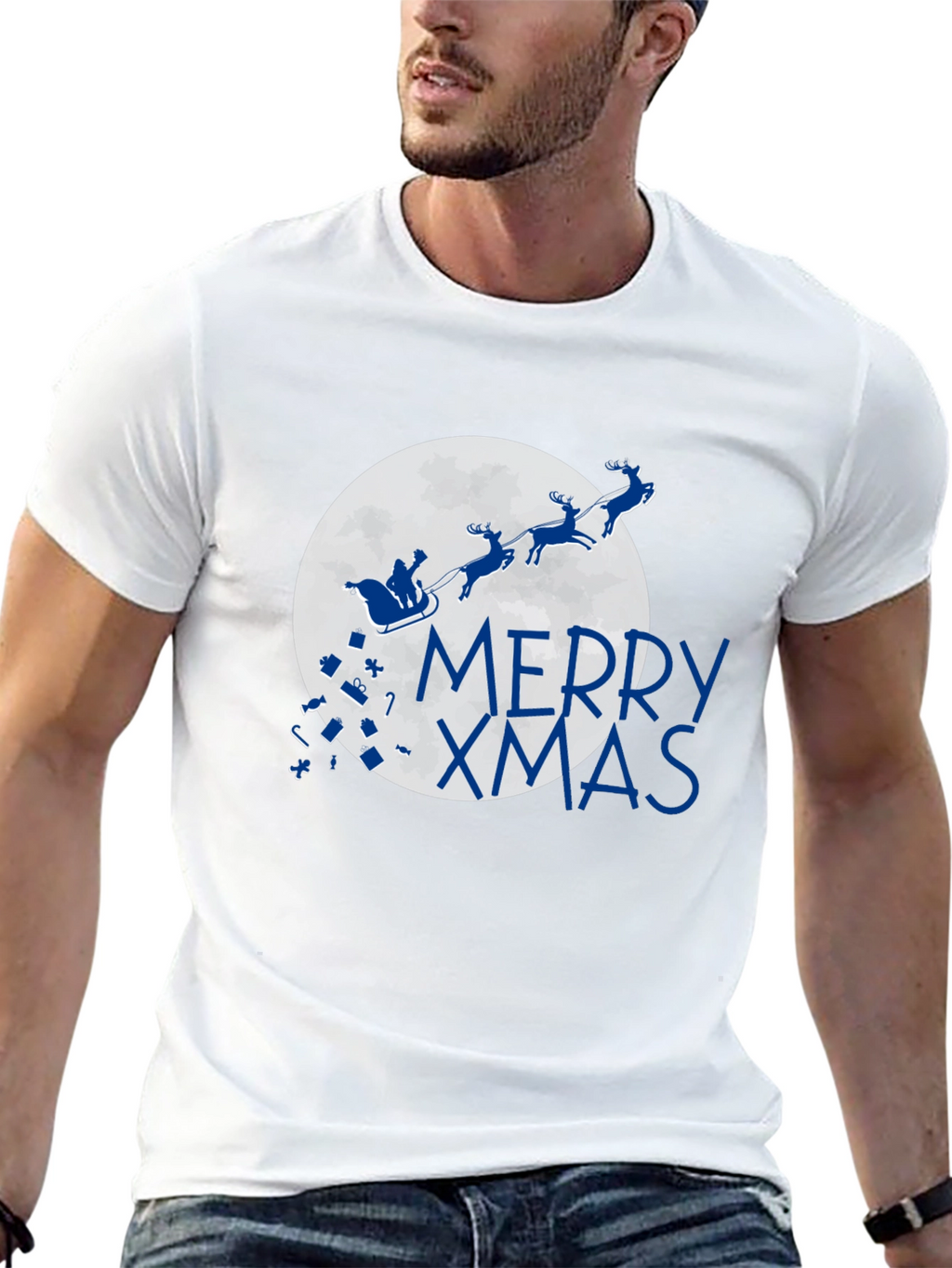 Merry Xmas T-Shirt - Santa Sleigh Christmas Holiday Tee