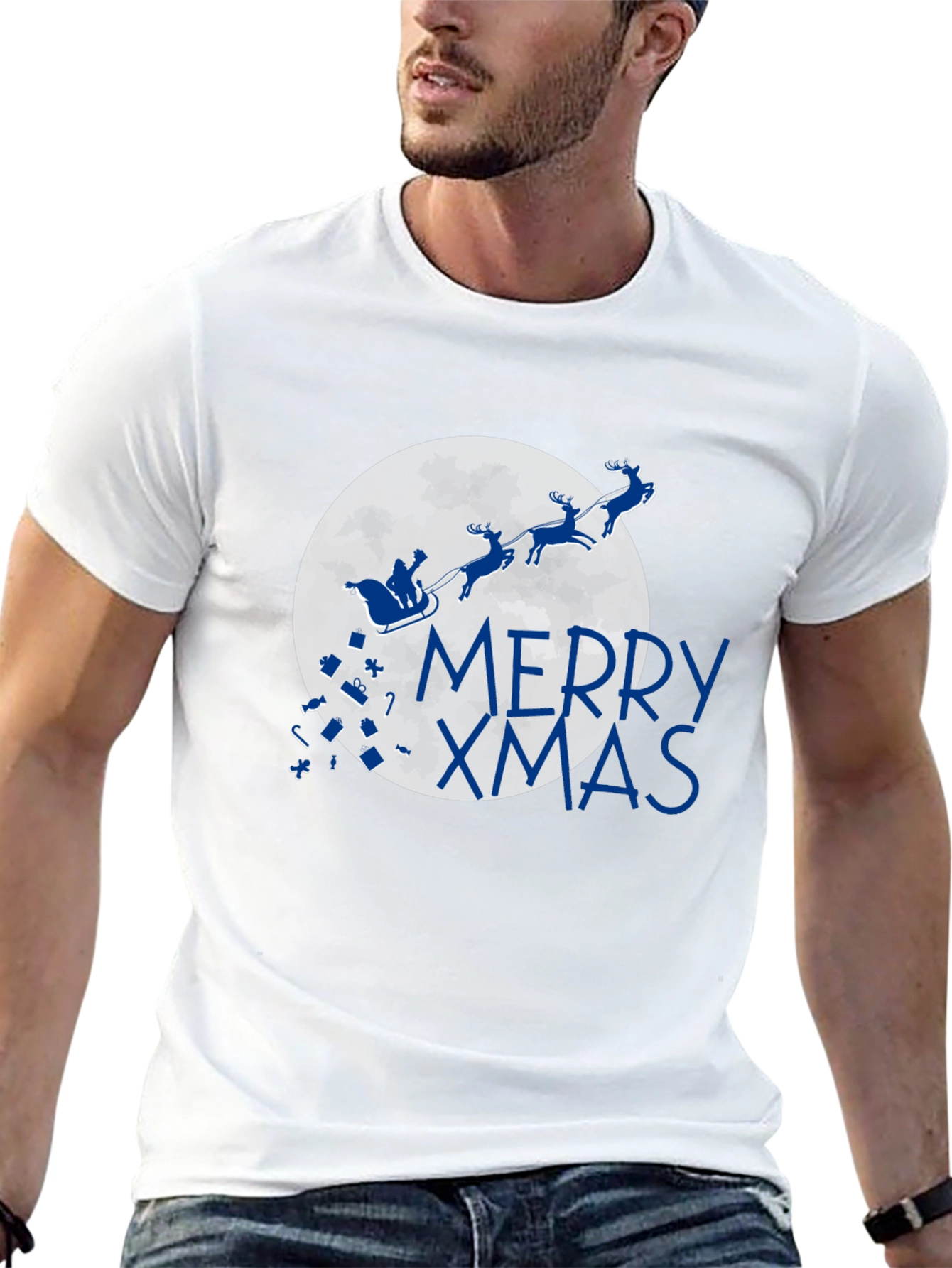 Merry Xmas T-Shirt - Santa Sleigh Christmas Holiday Tee