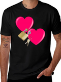 Locked Hearts Graphic Tee - Black Cotton T-Shirt