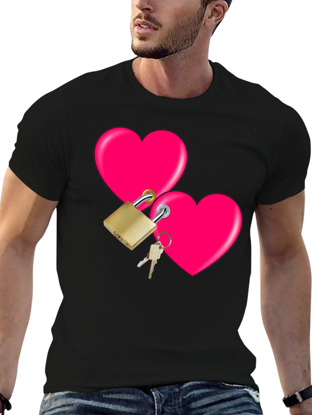 Locked Hearts Graphic Tee - Black Cotton T-Shirt