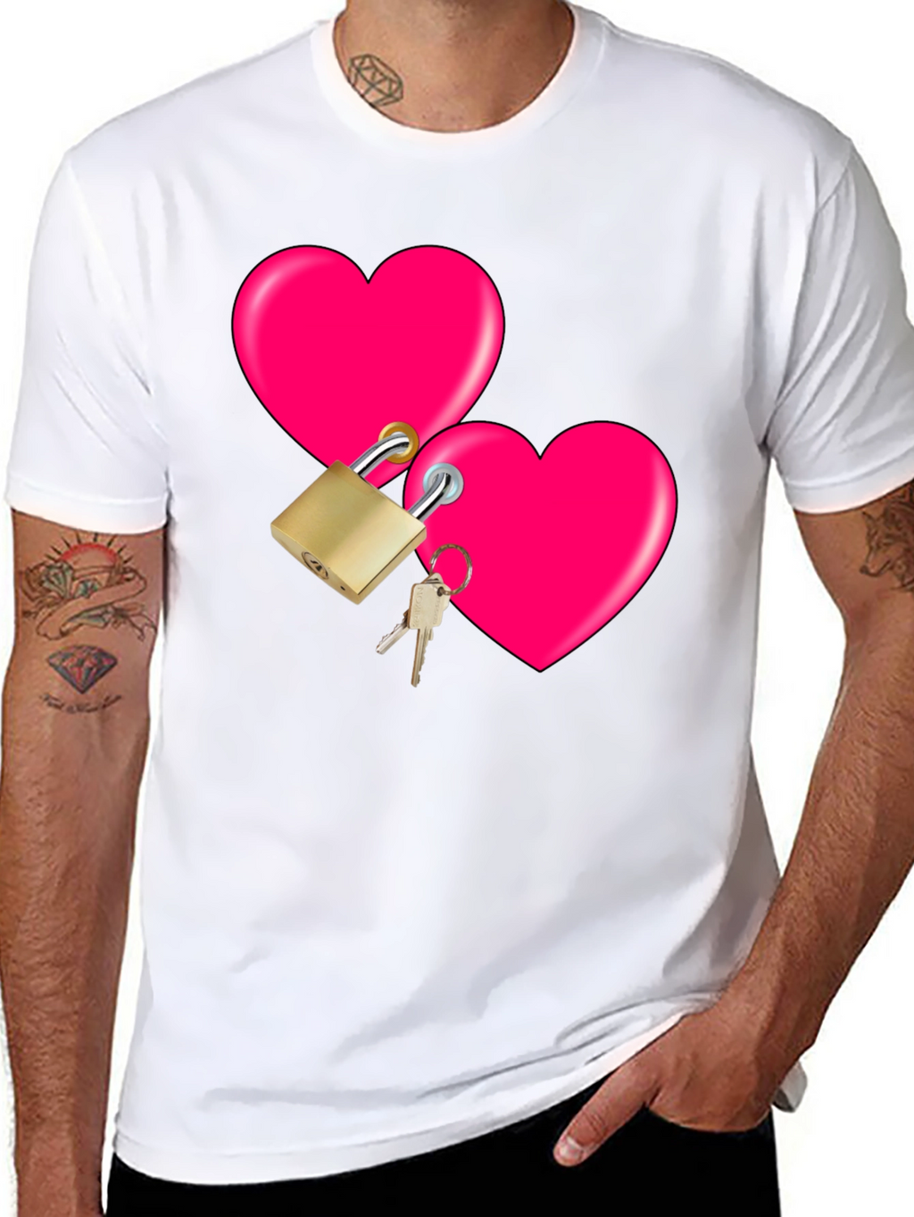 Locked Hearts Graphic Tee - Black Cotton T-Shirt