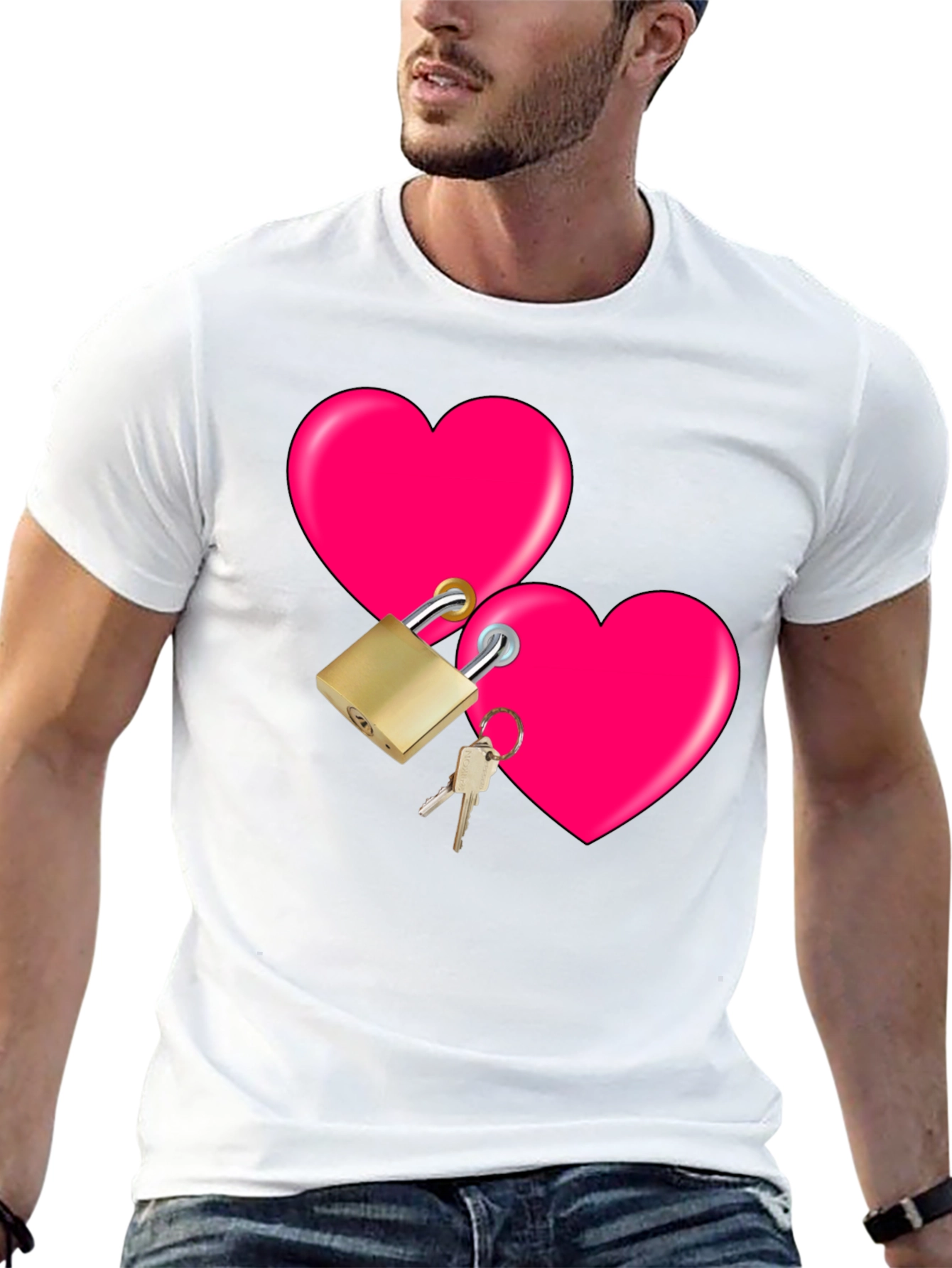Locked Hearts Graphic Tee - Black Cotton T-Shirt