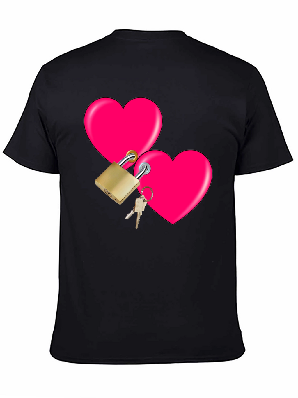 Locked Hearts Graphic Tee - Black Cotton T-Shirt