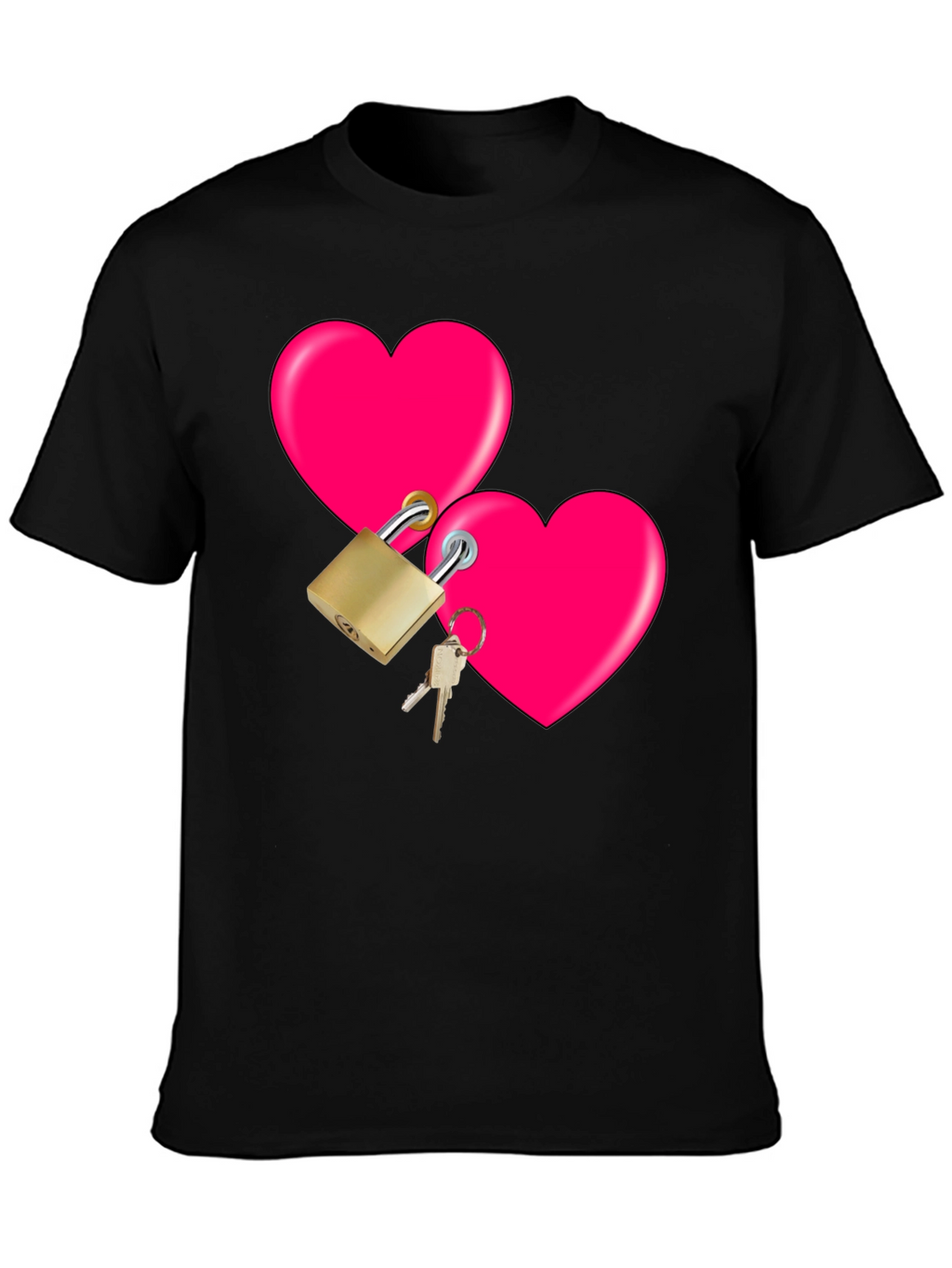Locked Hearts Graphic Tee - Black Cotton T-Shirt