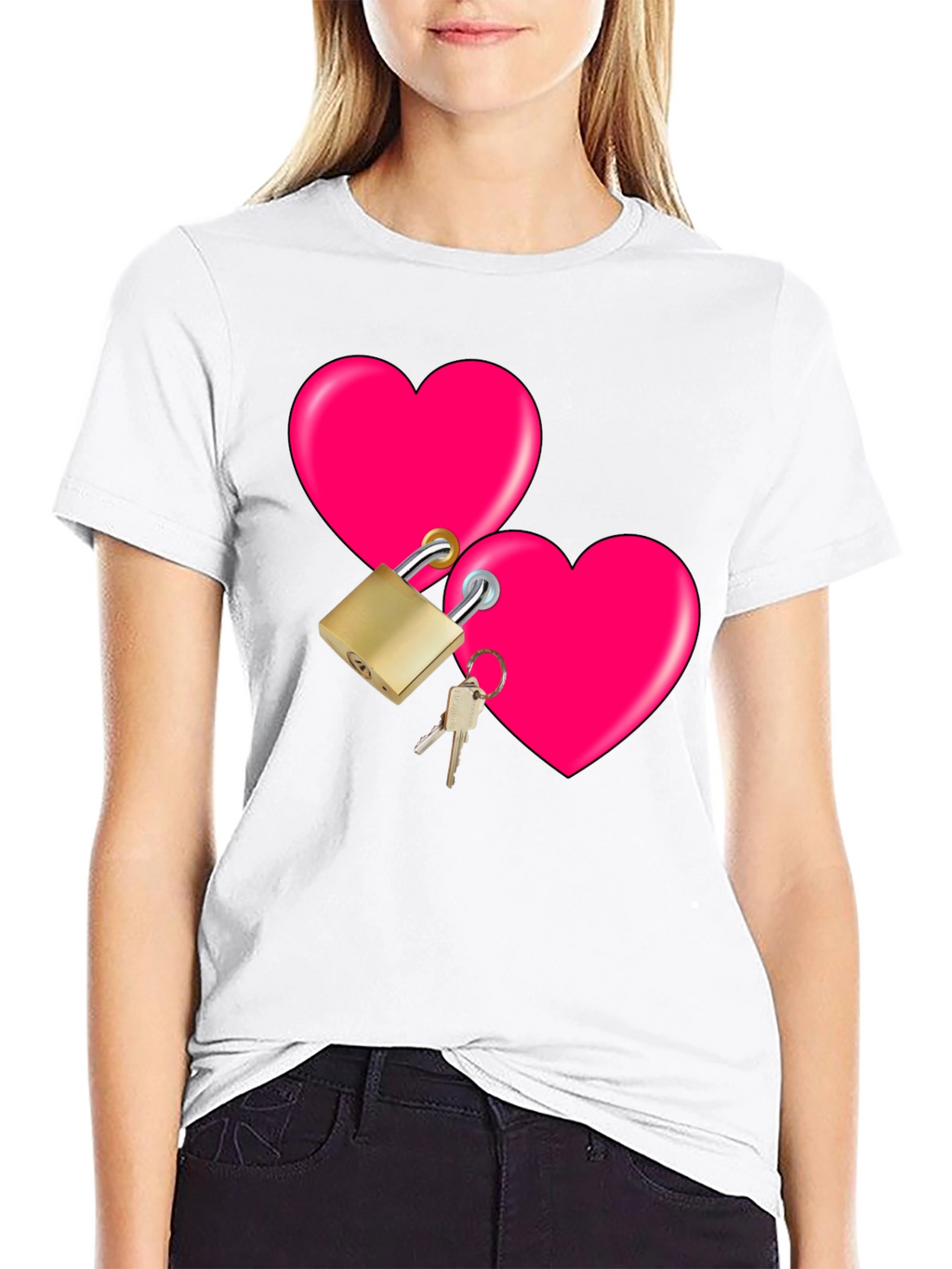 Locked Hearts Graphic Tee - Black Cotton T-Shirt