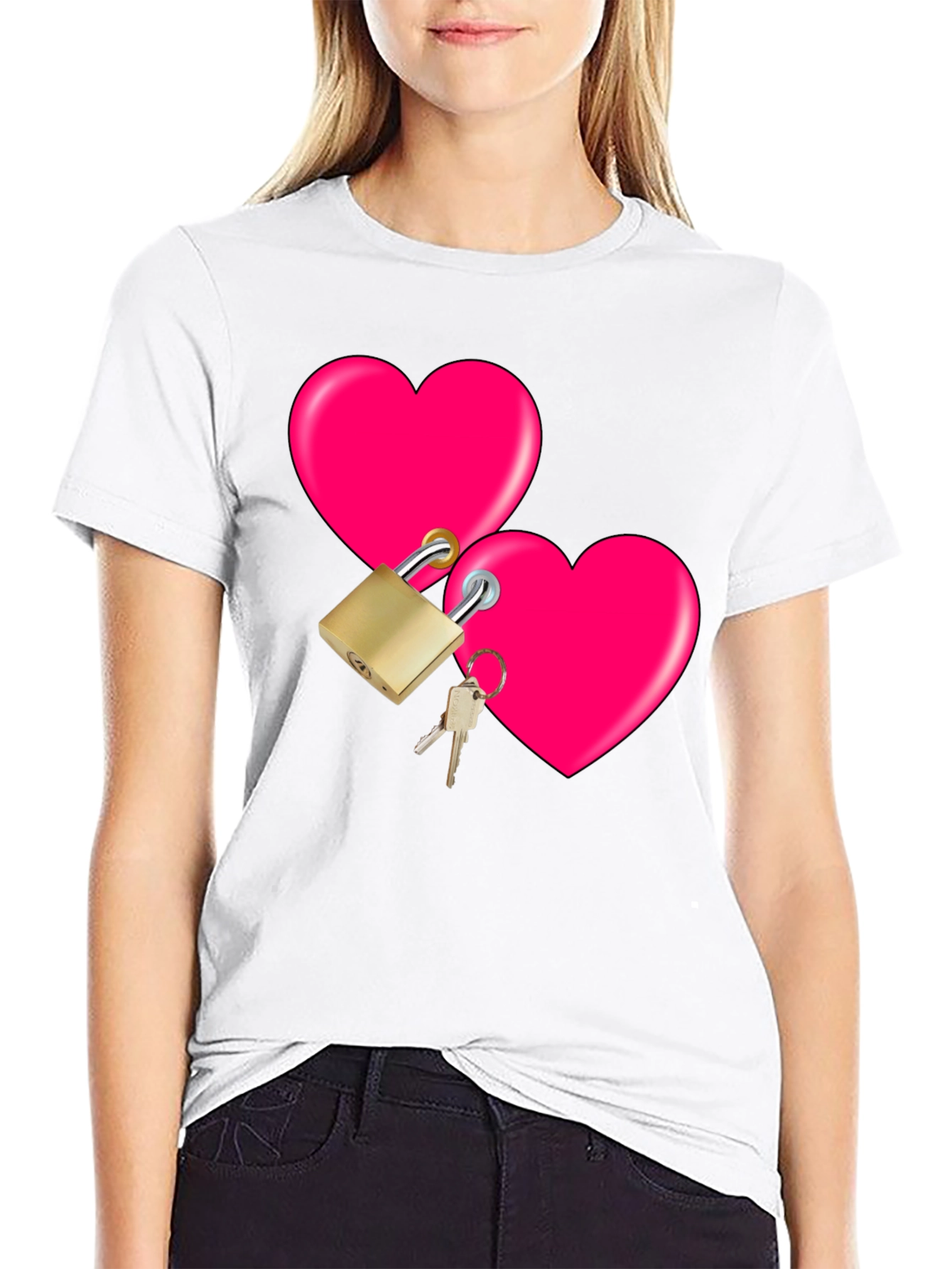 Locked Hearts Graphic Tee - Black Cotton T-Shirt