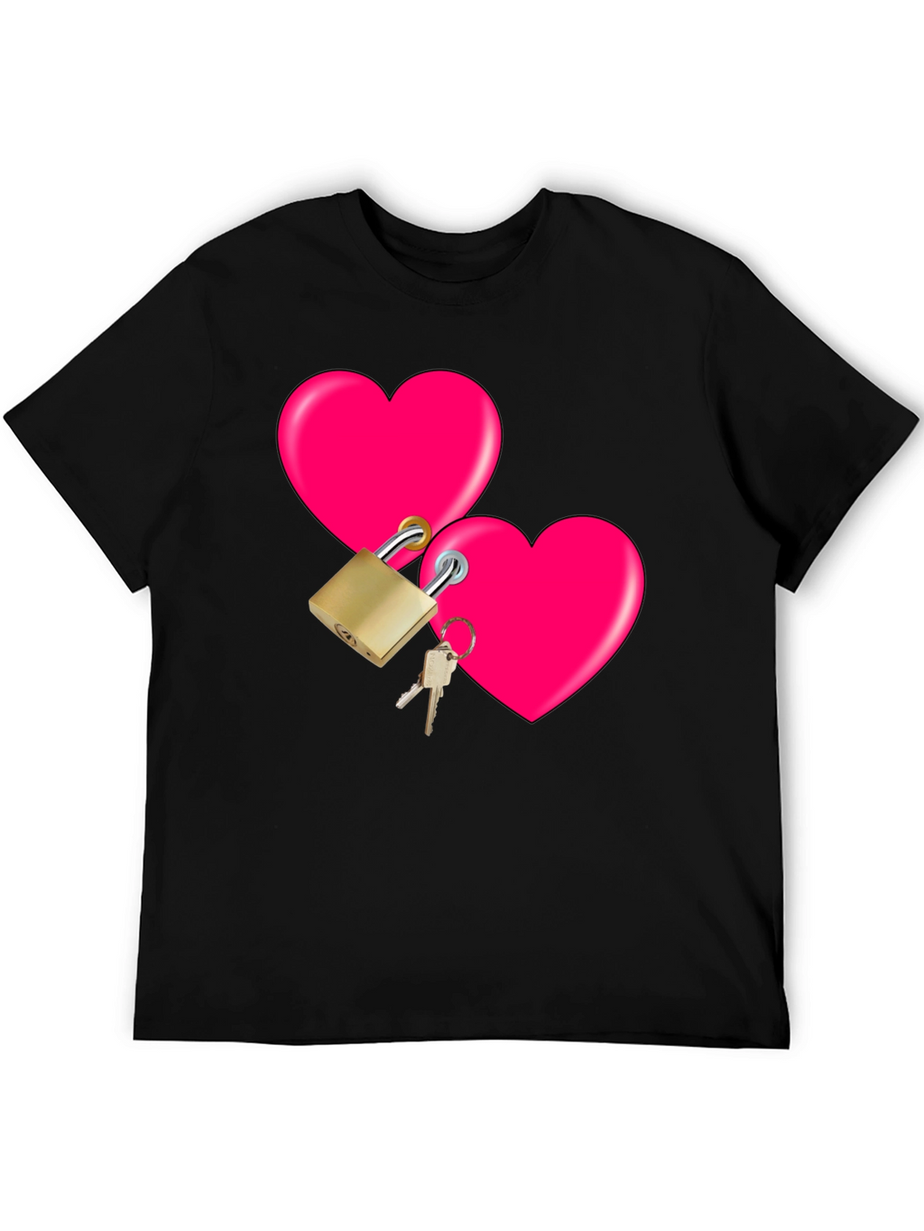 Locked Hearts Graphic Tee - Black Cotton T-Shirt