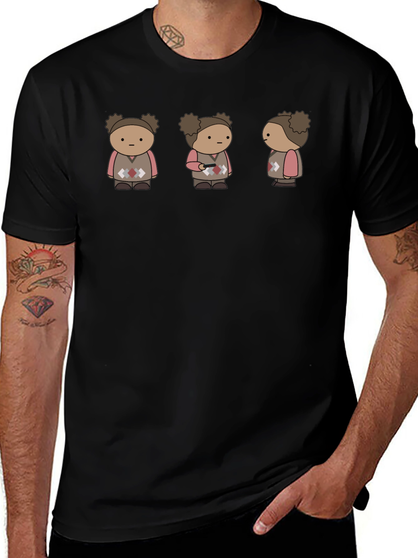 Quirky Character Graphic Print Black T-Shirt