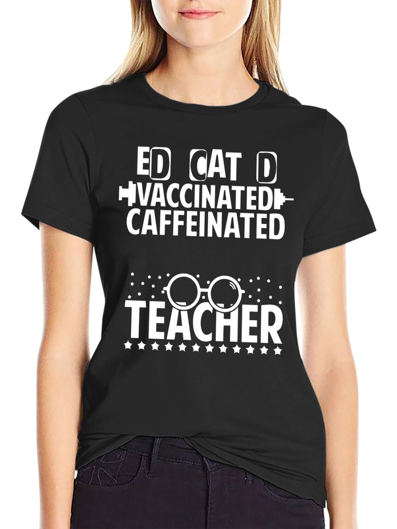 Vaccinated Caffeinated Dedicated Teacher T-Shirt