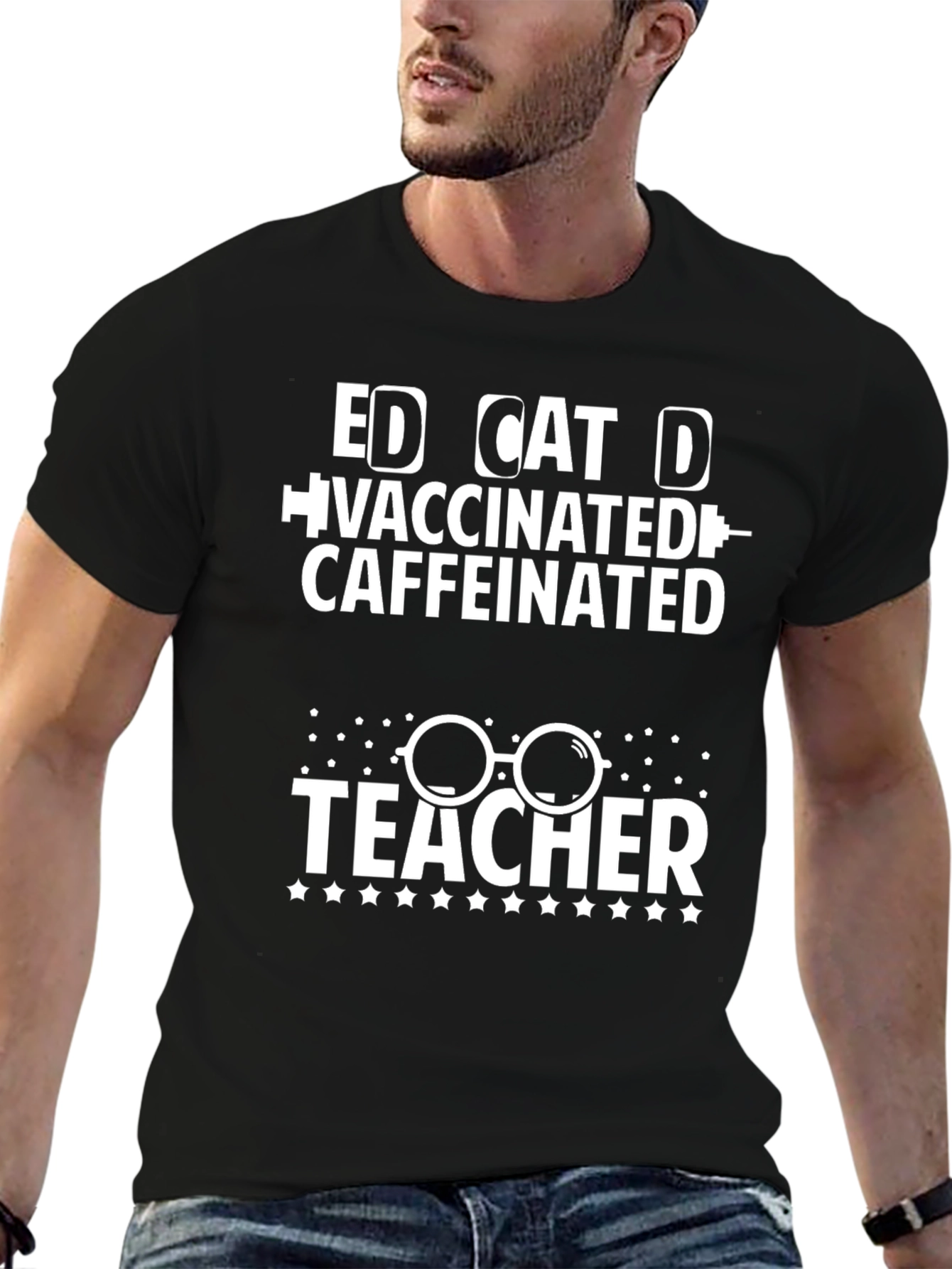 Vaccinated Caffeinated Dedicated Teacher T-Shirt