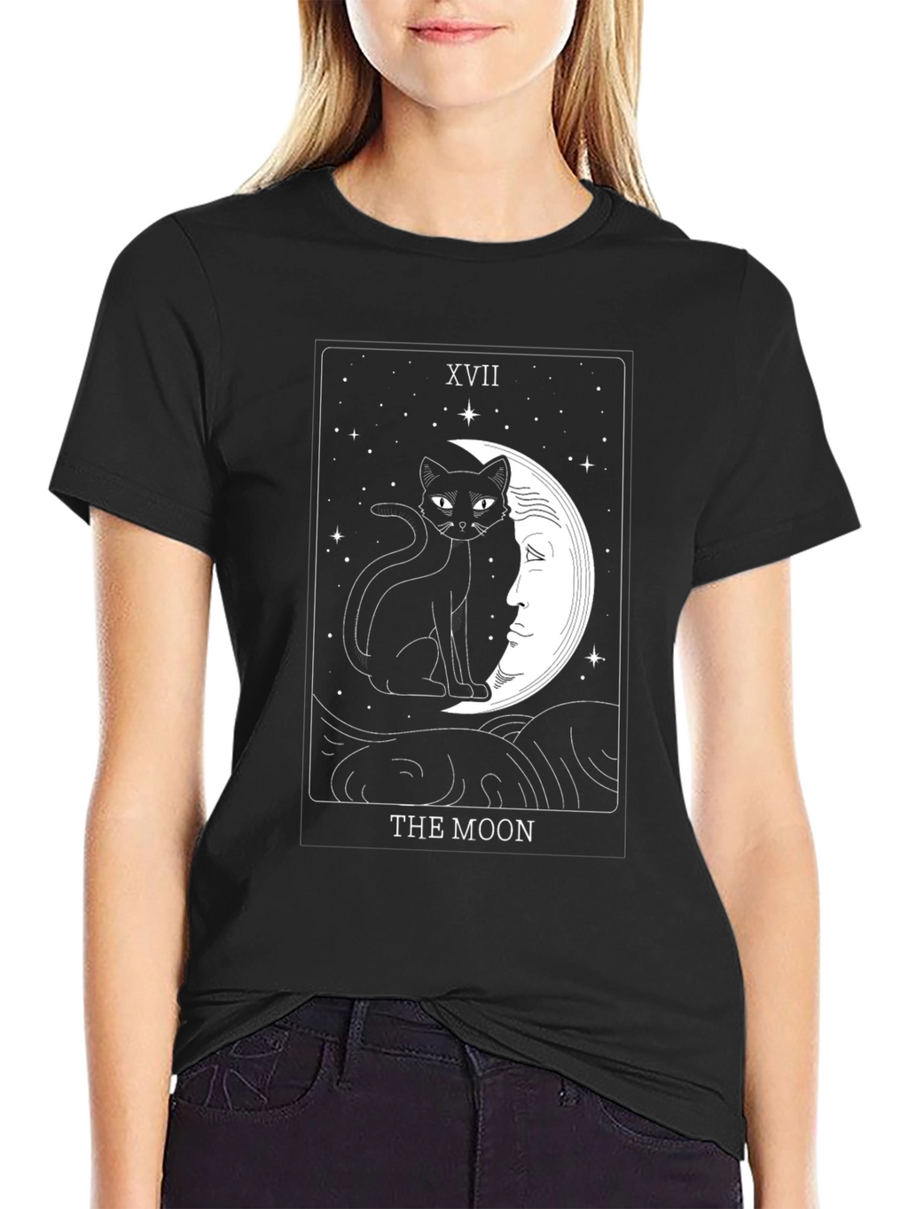 The Moon Tarot Card Cat Graphic T-Shirt