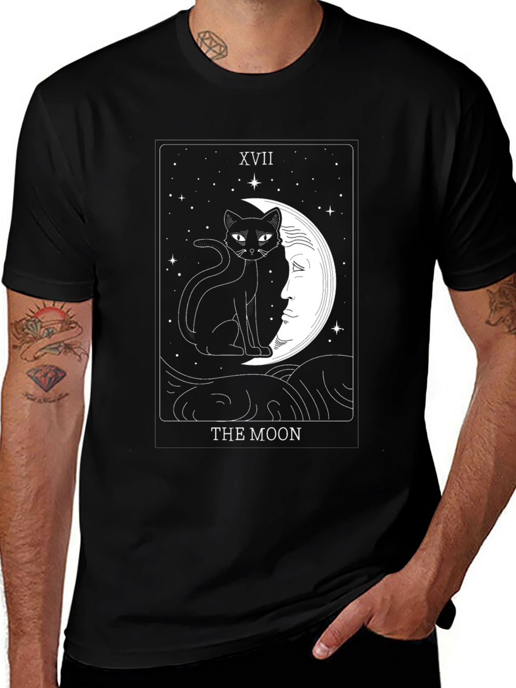 The Moon Tarot Card Cat Graphic T-Shirt