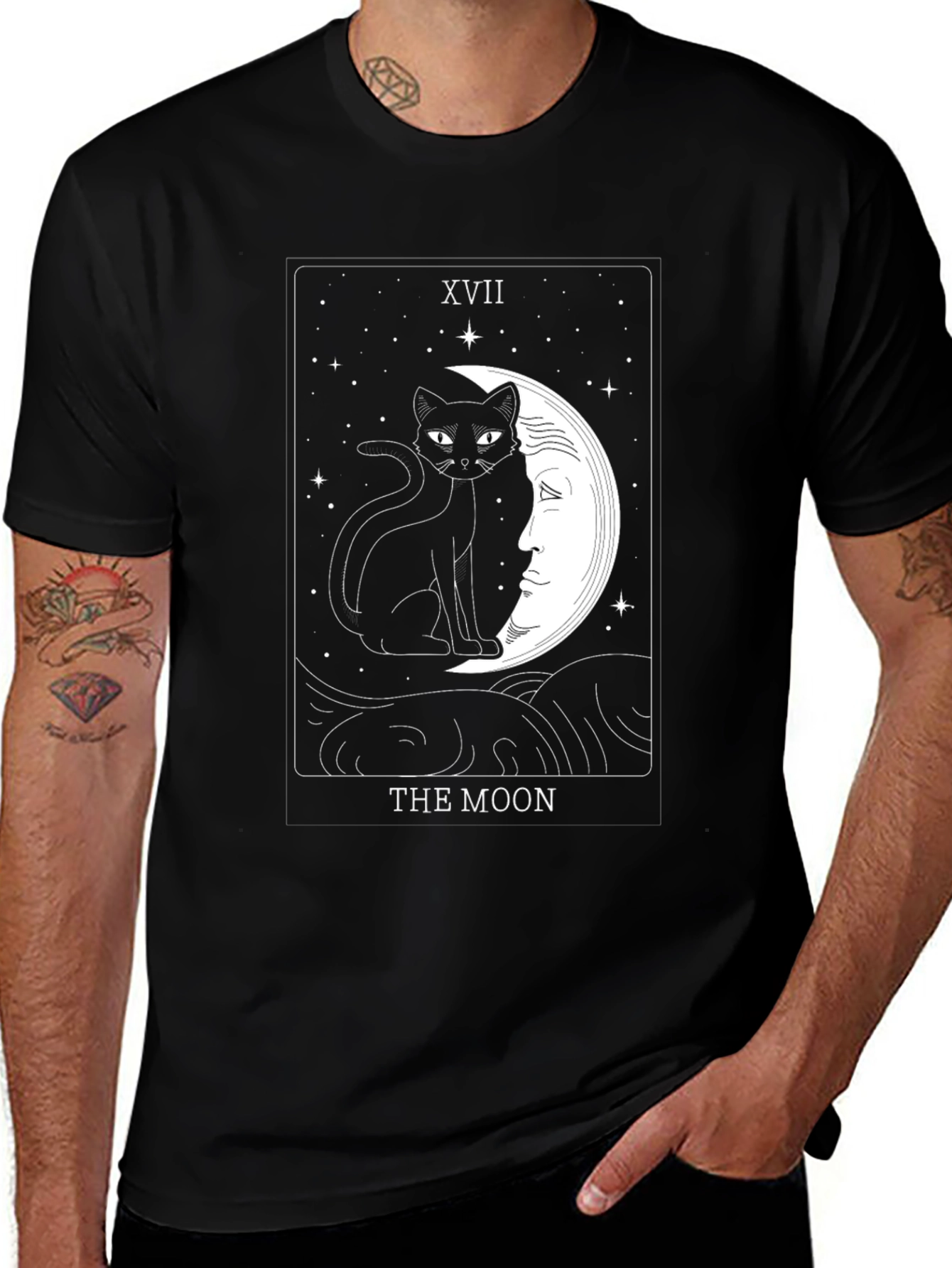 The Moon Tarot Card Cat Graphic T-Shirt