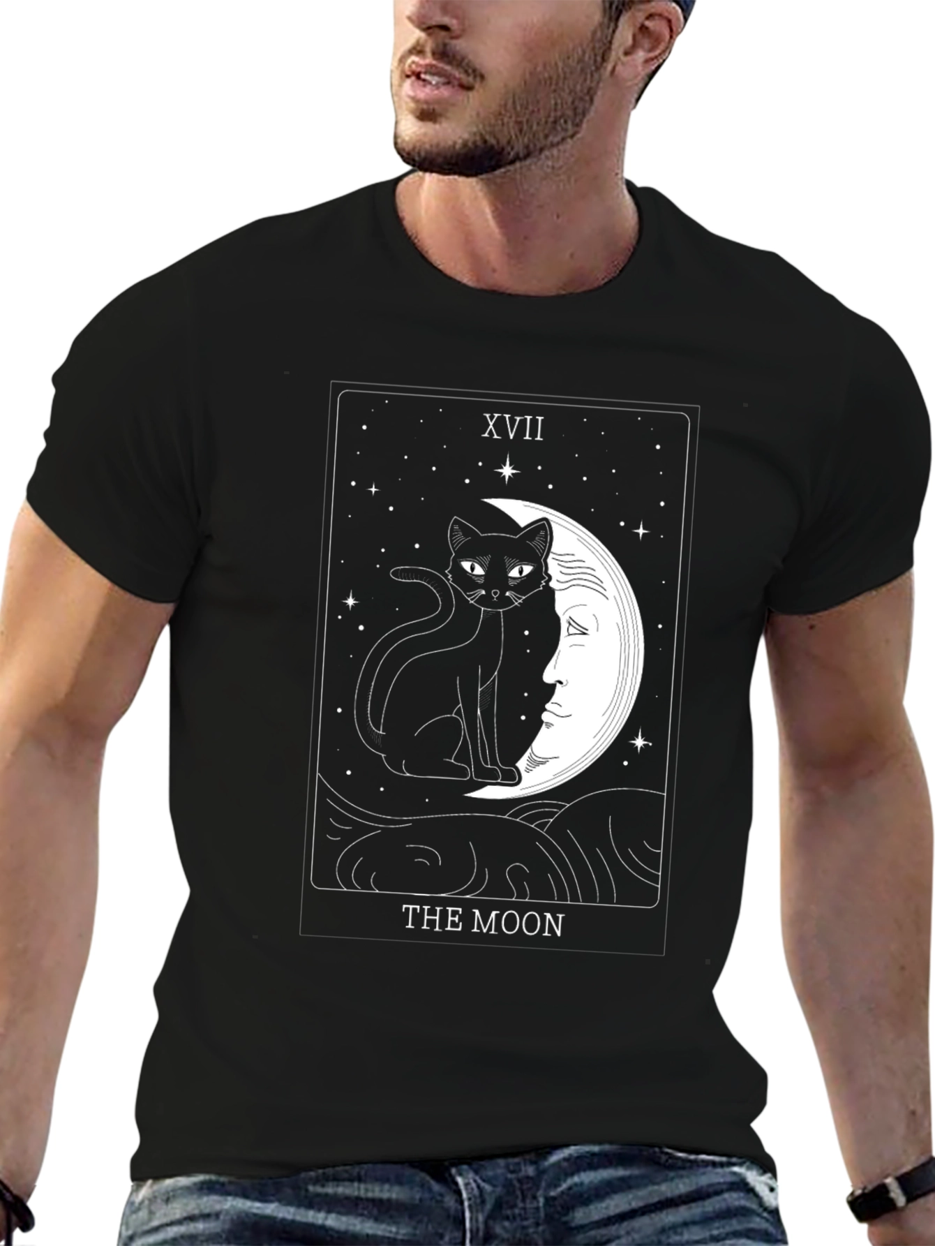 The Moon Tarot Card Cat Graphic T-Shirt