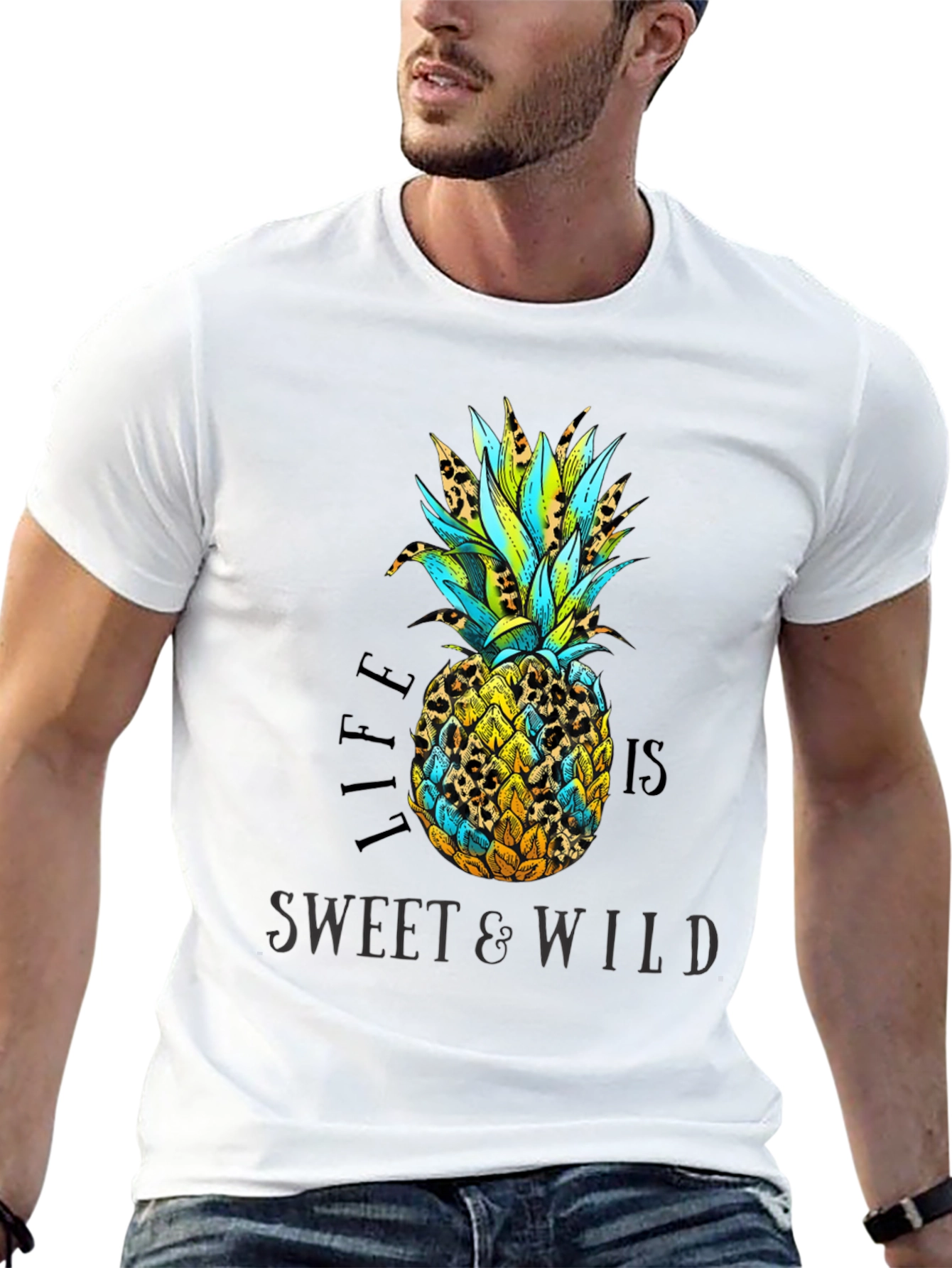 Life is Sweet & Wild Pineapple Print T-Shirt