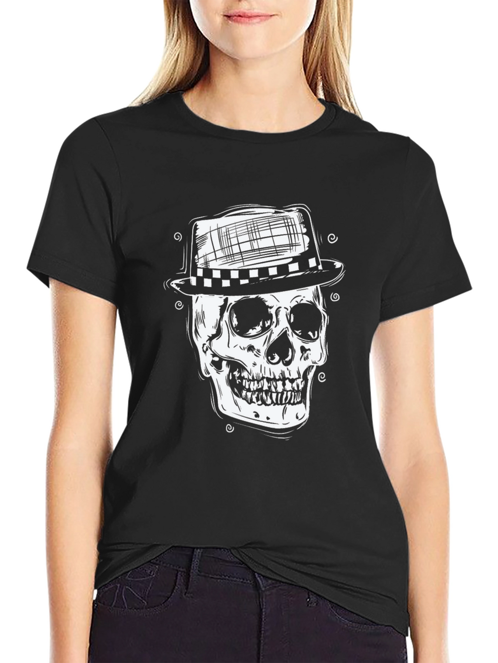 Skull in Hat Graphic Tee - Mens Black T-Shirt