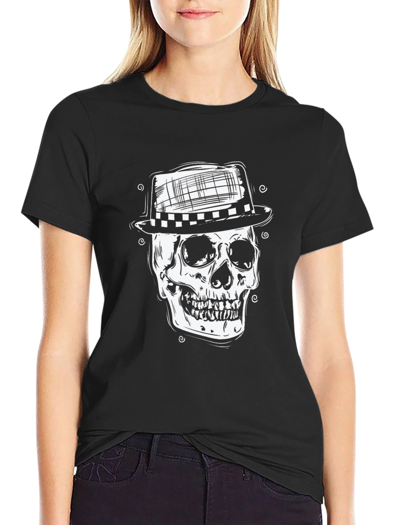 Skull in Hat Graphic Tee - Mens Black T-Shirt