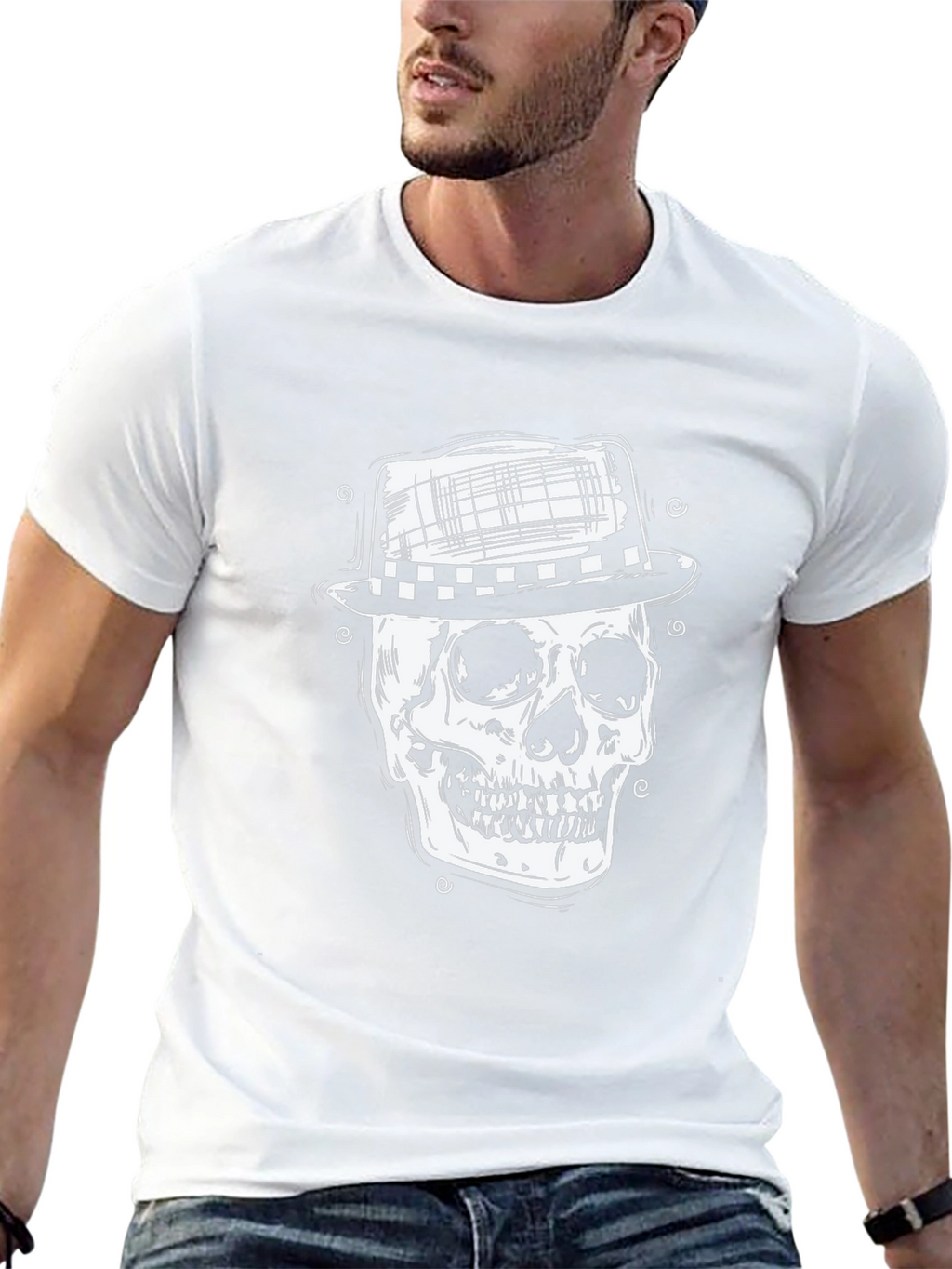 Skull in Hat Graphic Tee - Mens Black T-Shirt