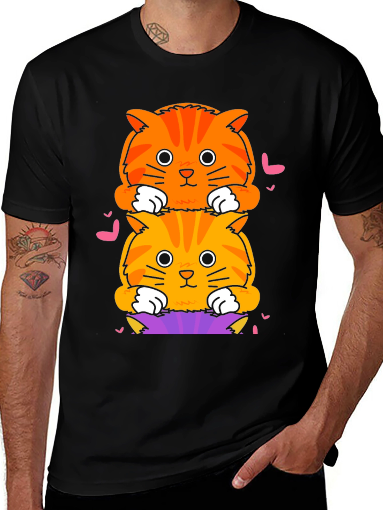 Cute Stacked Cats T-Shirt - Fun Graphic Tee