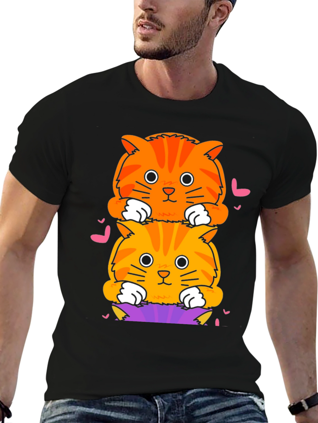 Cute Stacked Cats T-Shirt - Fun Graphic Tee