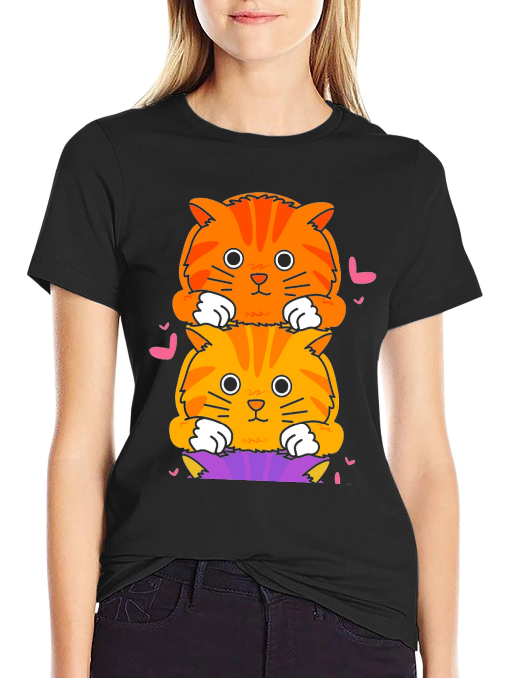 Cute Stacked Cats T-Shirt - Fun Graphic Tee