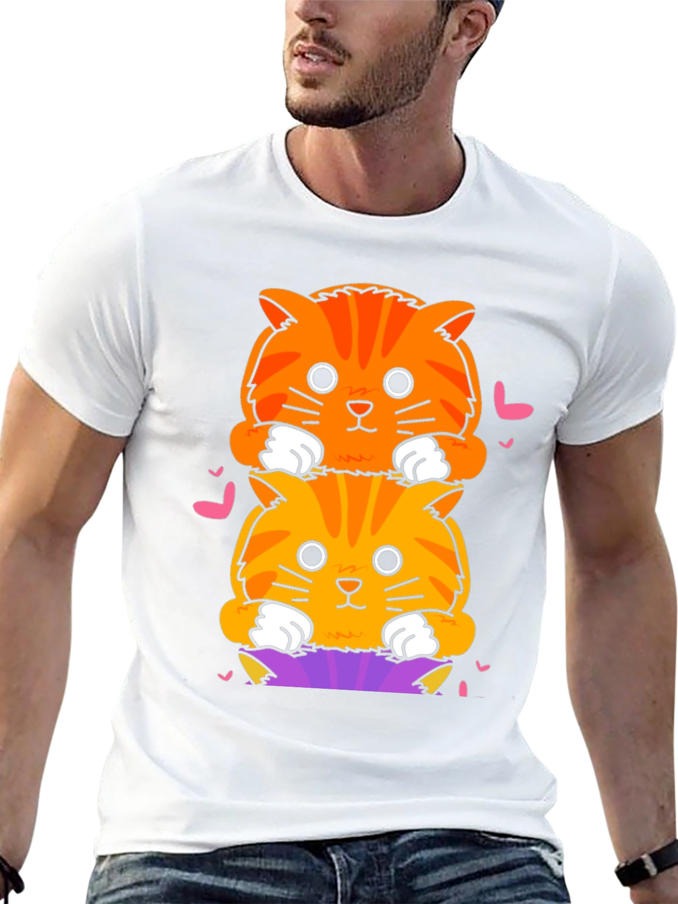 Cute Stacked Cats T-Shirt - Fun Graphic Tee