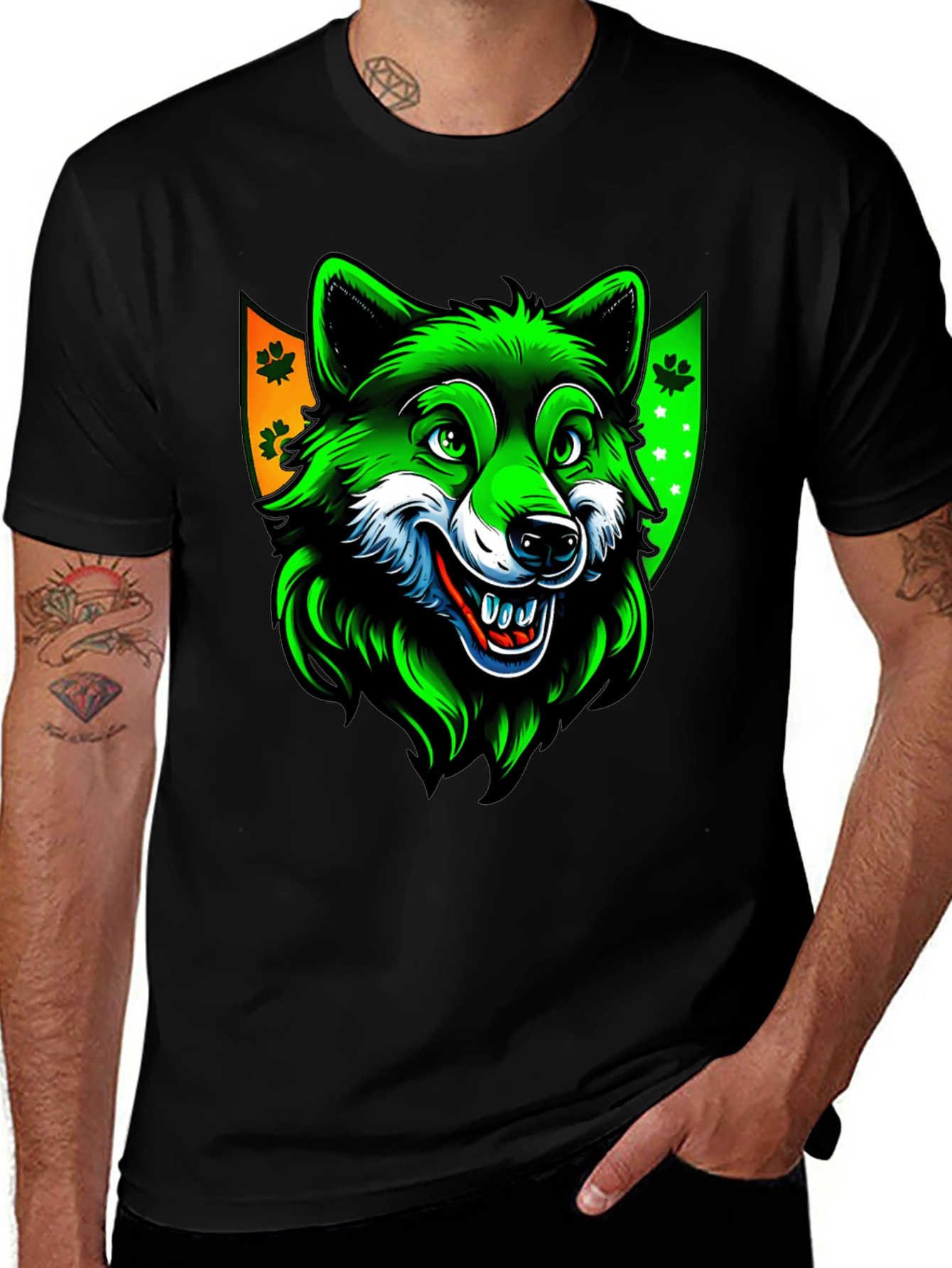 St. Patricks Day Wolf Graphic Tee - Black