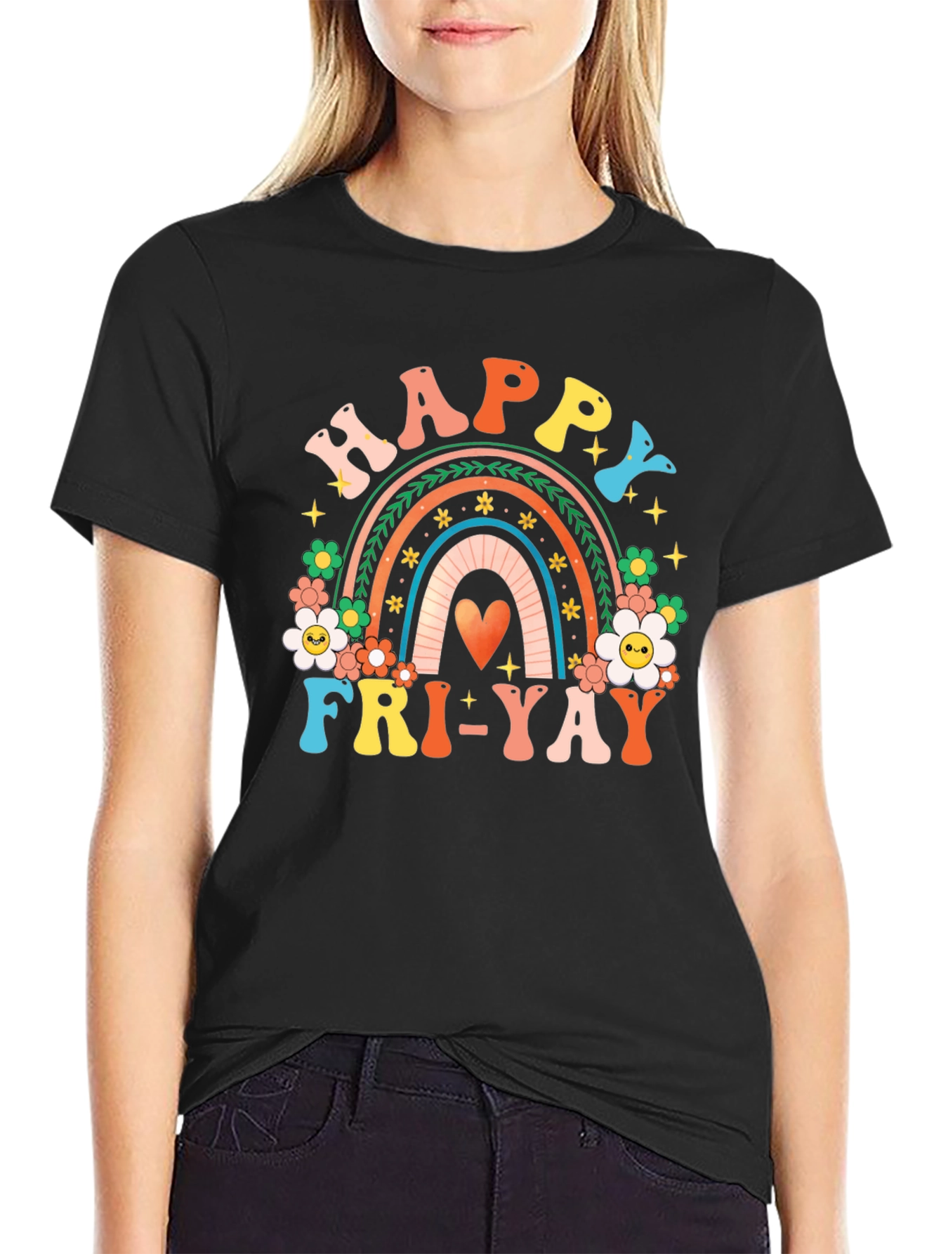 Happy Fri-Yay T-Shirt - Rainbow Graphic