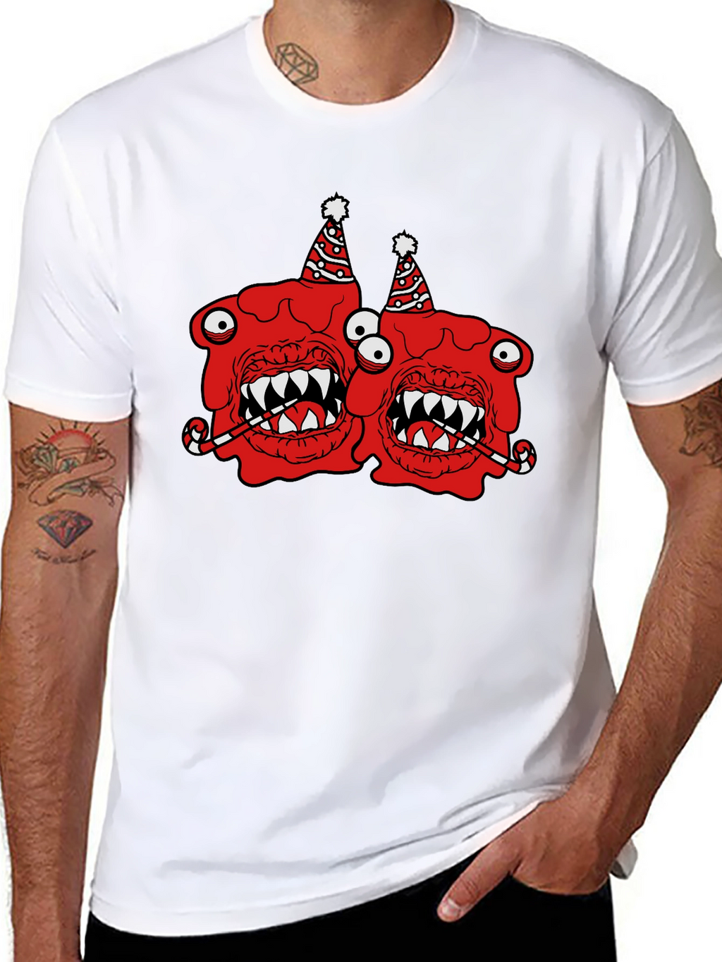 Festive Monster Graphic T-Shirt - Black