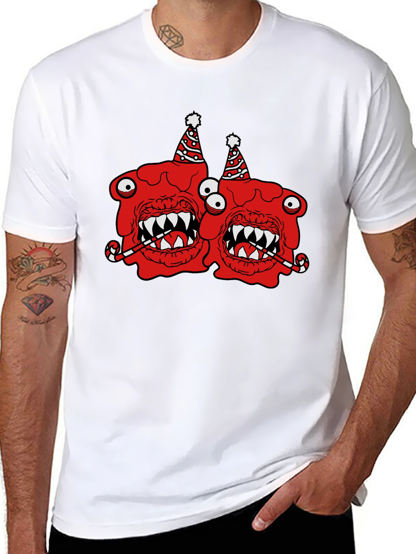 Festive Monster Graphic T-Shirt - Black