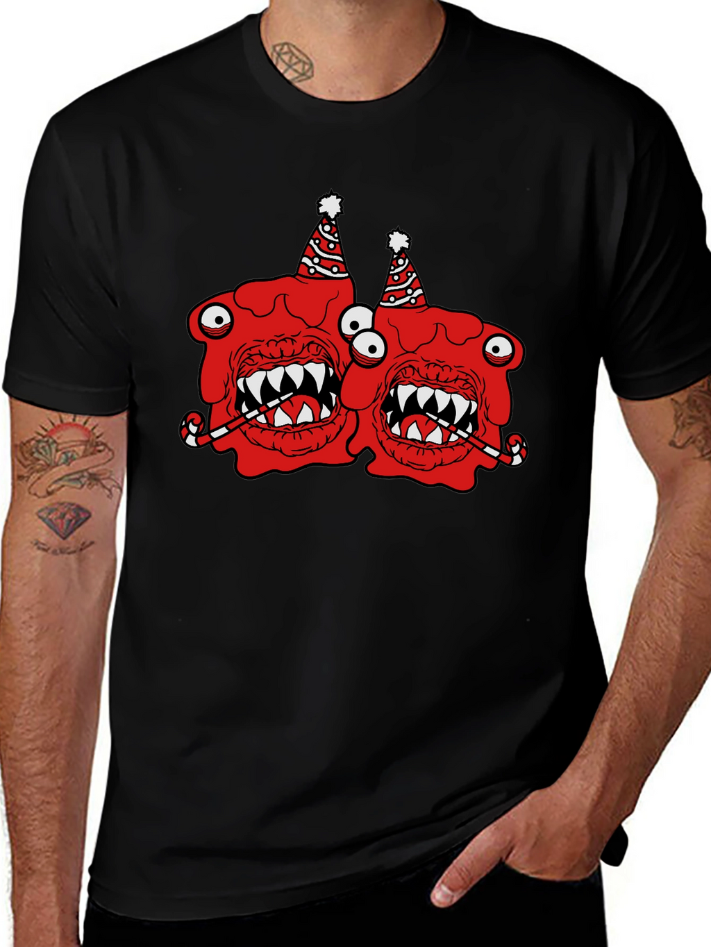 Festive Monster Graphic T-Shirt - Black