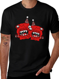 Festive Monster Graphic T-Shirt - Black