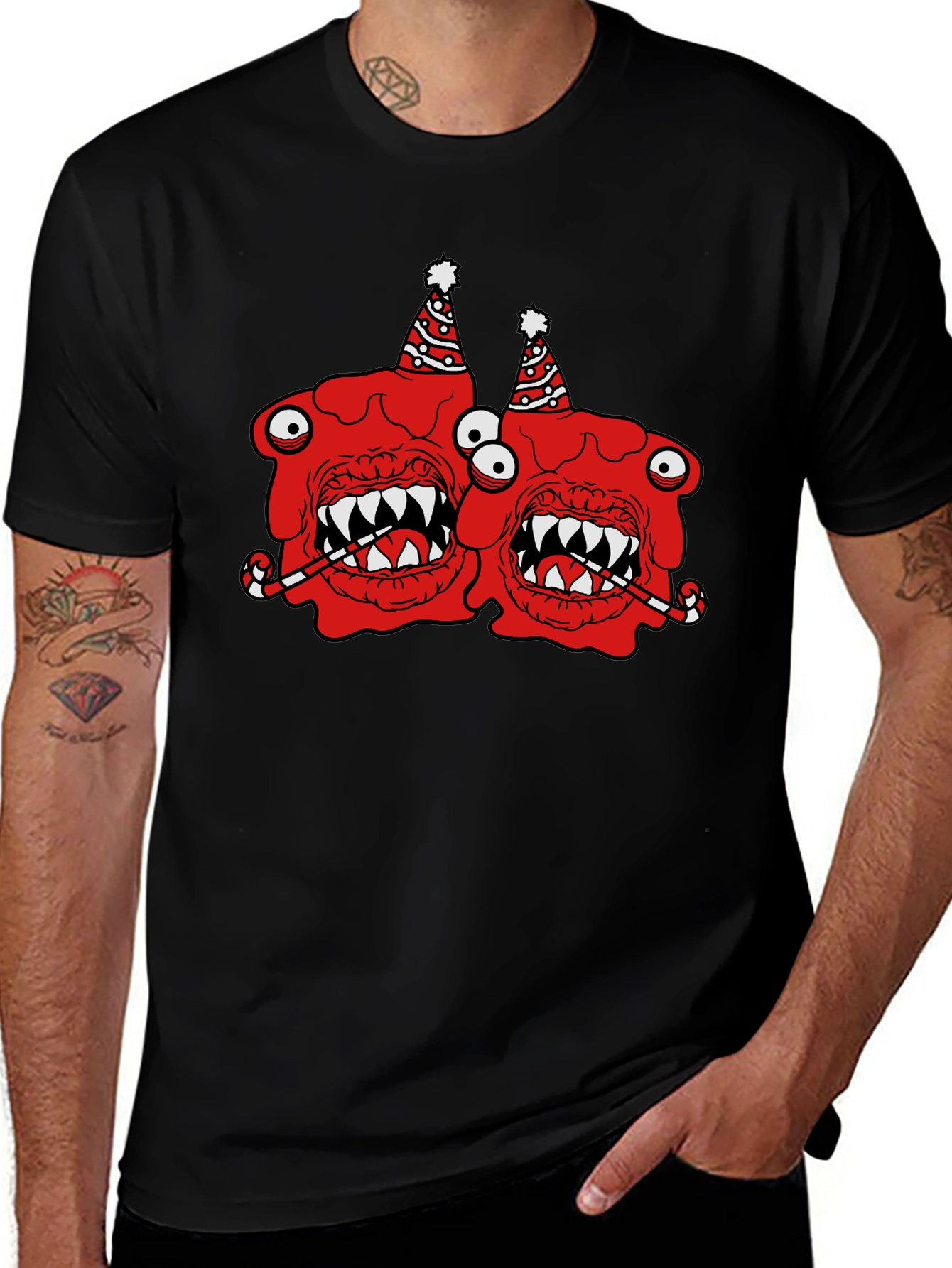Festive Monster Graphic T-Shirt - Black