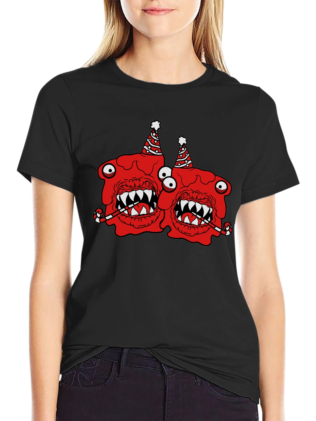 Festive Monster Graphic T-Shirt - Black