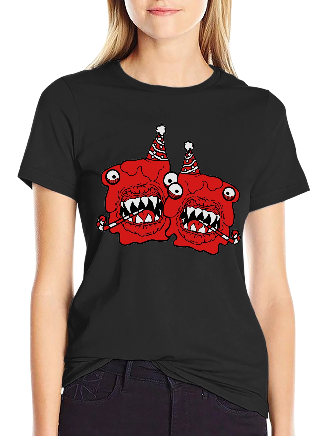 Festive Monster Graphic T-Shirt - Black