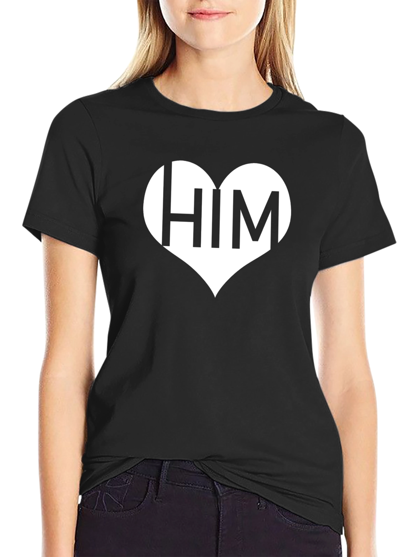 I Heart Him Black T-Shirt Love Valentines Day Gift for Men