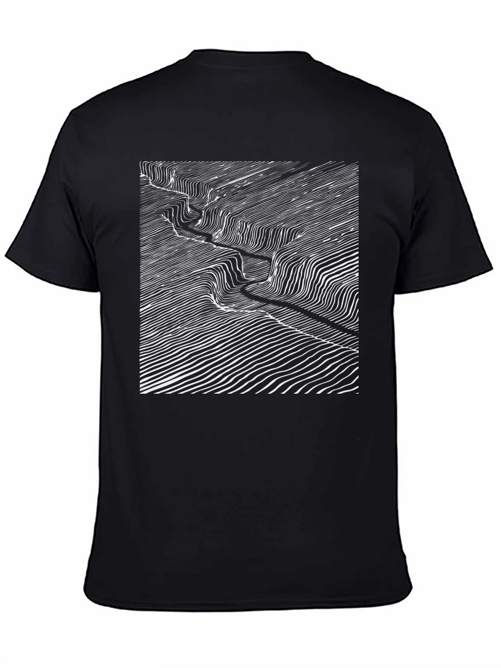 Abstract Topographic Line Art Black T-Shirt