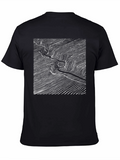 Abstract Topographic Line Art Black T-Shirt