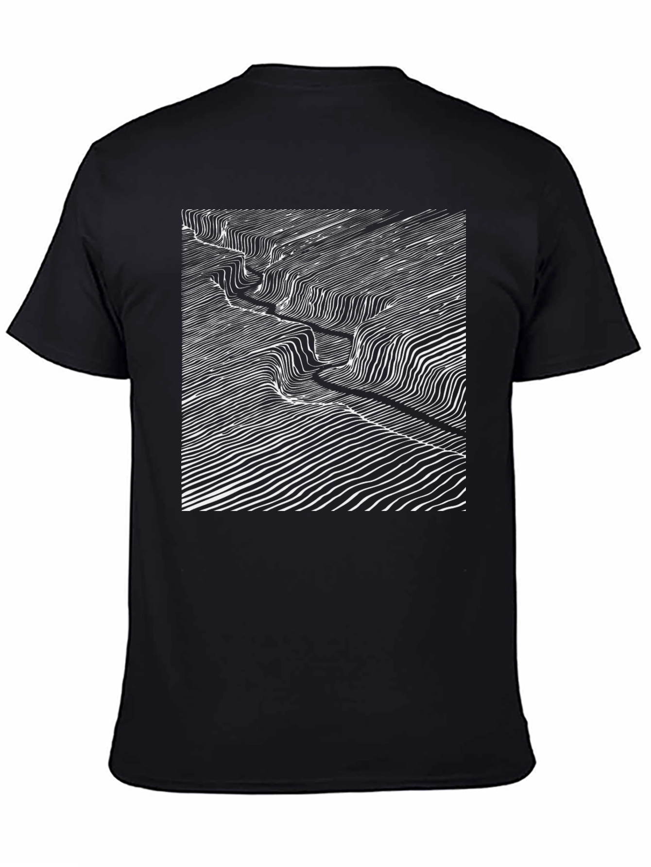 Abstract Topographic Line Art Black T-Shirt