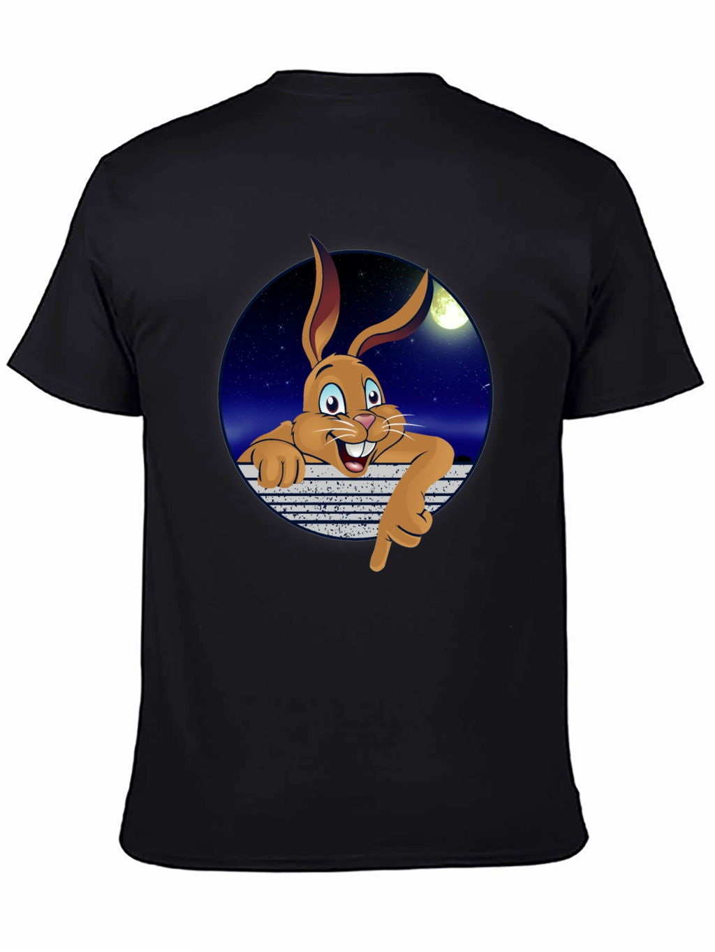 Cartoon Bunny Graphic T-Shirt - Black Crew Neck